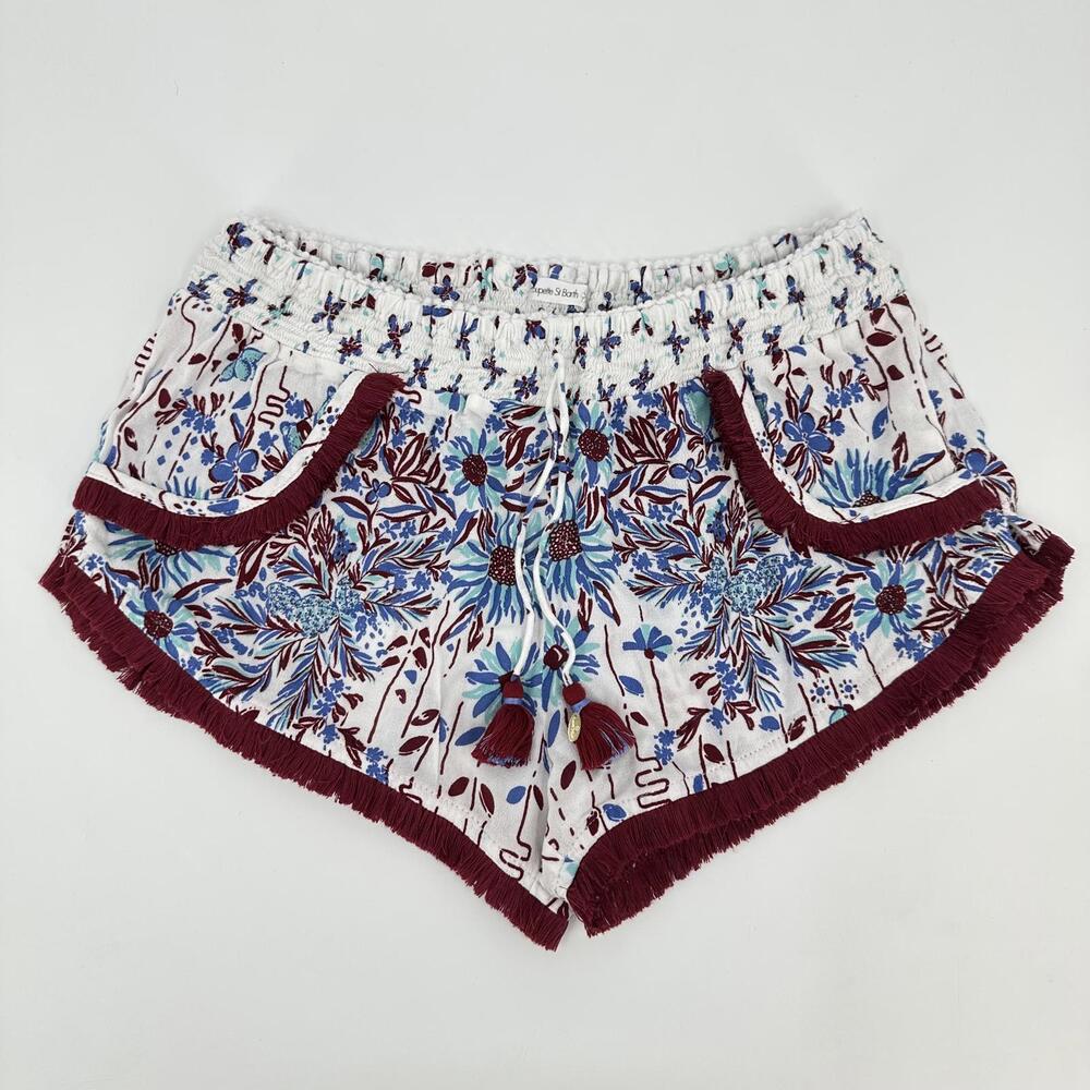 Poupette St Barth Maroon and Blue Floral Shorts, size XS